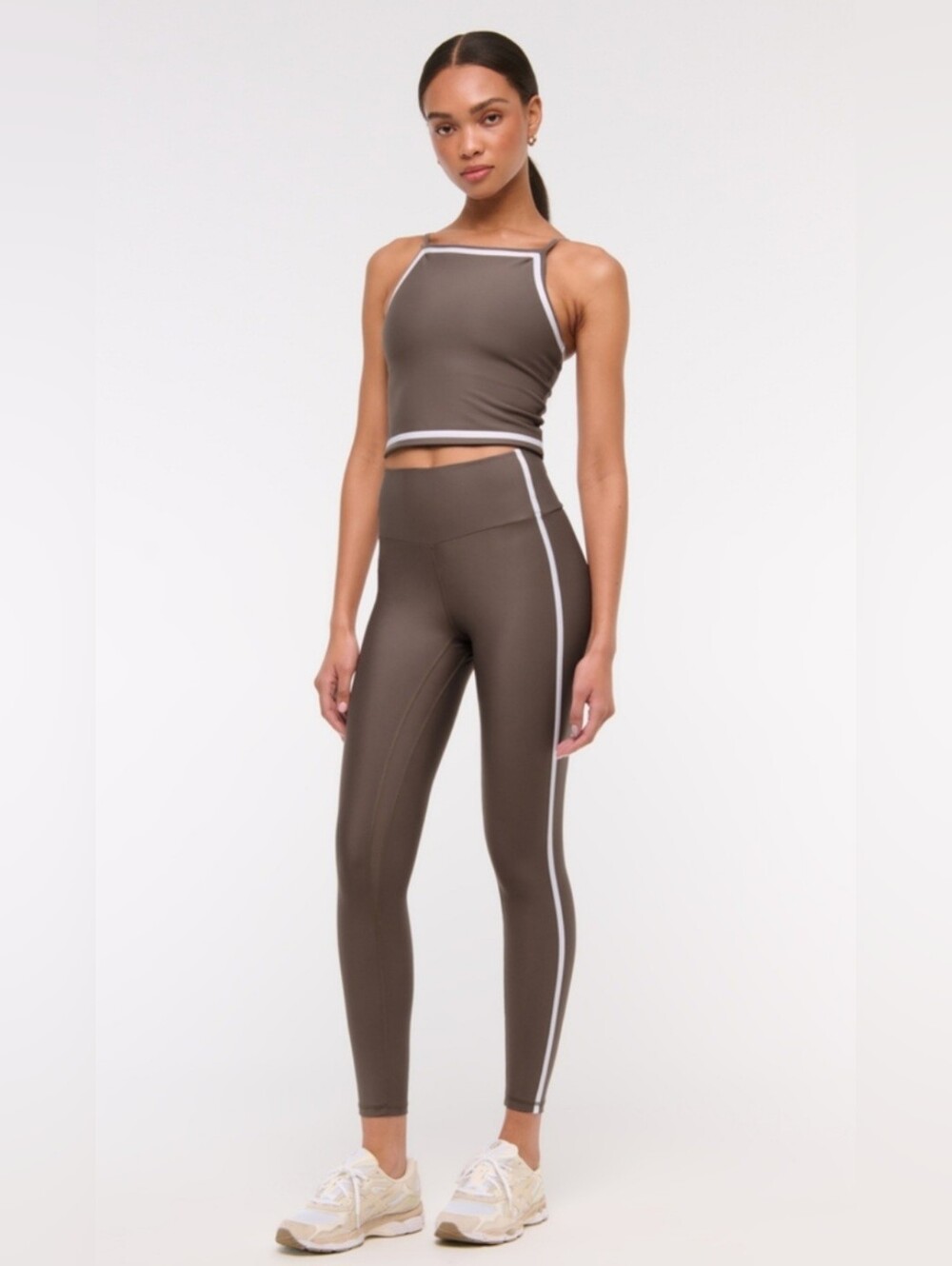 ABERCROMBIE & FITCH YPB SculptLUX 7/8 Leggings Iron/Tan w/white stripe Large